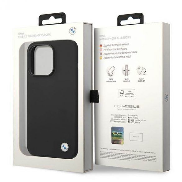 Etui BMW BMHCP14LSILBK Husă pentru iPhone 14 Pro 6,1" czarny/negru Silicone Metal Logo