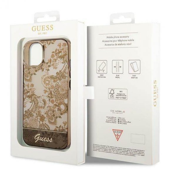 Guess GUHCP14SHGPLHC iPhone 14 / 15 / 13 6,1 inchi ocru hardcase Colecția Porțelan