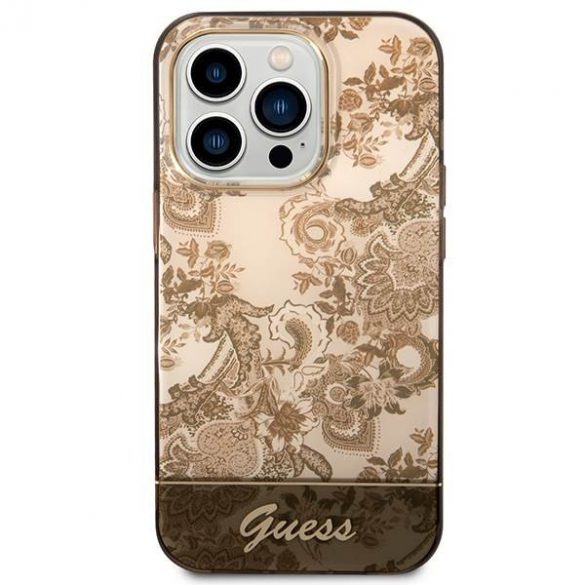 Guess GUHCP14LHGPLHC iPhone 14 Pro 6,1" husă rigidă ocru Husă colecție de porțelan