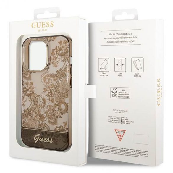 Guess GUHCP14LHGPLHC iPhone 14 Pro 6,1" husă rigidă ocru Husă colecție de porțelan