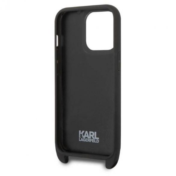 Karl Lagerfeld KLHCP14LSTMMK Husă rigidă pentru iPhone 14 Pro de 6,1 inchi, negru/negru, cu plăcuță cu monogramă, curea cu logoă