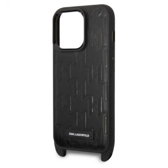 Karl Lagerfeld KLHCP14LSTMMK Husă rigidă pentru iPhone 14 Pro de 6,1 inchi, negru/negru, cu plăcuță cu monogramă, curea cu logoă