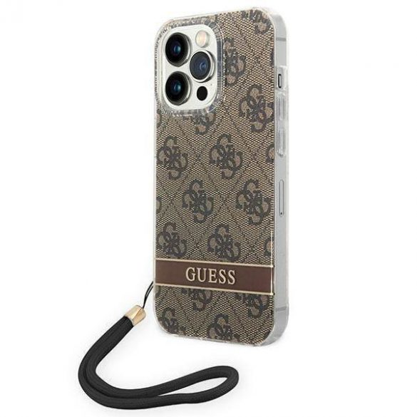 Guess GUOHCP14LH4STW Husă rigidă pentru iPhone 14 Pro 6,1" maro/brązowy 4G Curea de imprimare