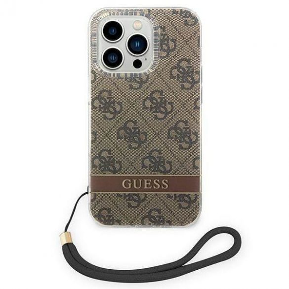 Guess GUOHCP14LH4STW Husă rigidă pentru iPhone 14 Pro 6,1" maro/brązowy 4G Curea de imprimare