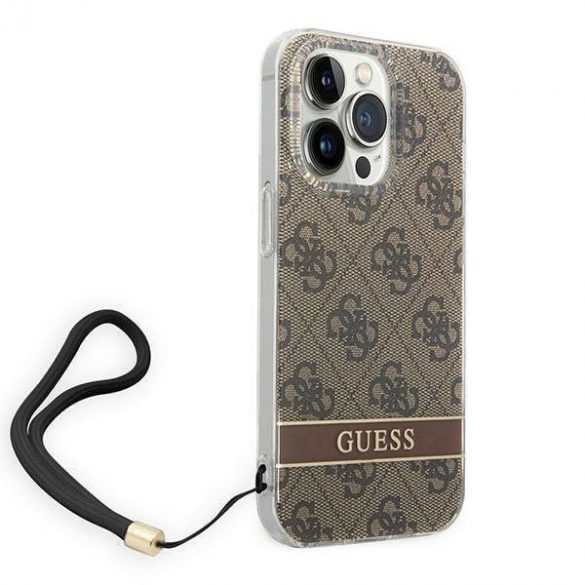 Guess GUOHCP14LH4STW Husă rigidă pentru iPhone 14 Pro 6,1" maro/brązowy 4G Curea de imprimare