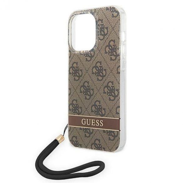 Guess GUOHCP14LH4STW Husă rigidă pentru iPhone 14 Pro 6,1" maro/brązowy 4G Curea de imprimare