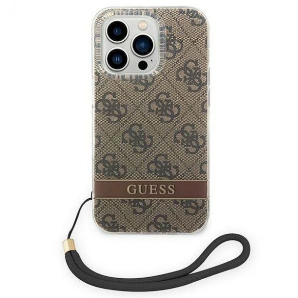 Guess GUOHCP14XH4STW Husă rigidă maro/brązowy pentru iPhone 14 Pro Max 6,7" 4G Curea de imprimare