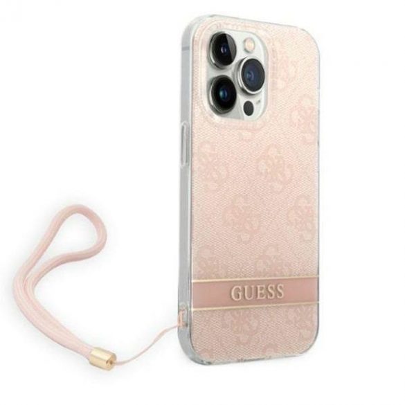 Guess GUOHCP14LH4STP Husă rigidă pentru iPhone 14 Pro 6,1" rożowy/roz 4G Print Strap Carcasă