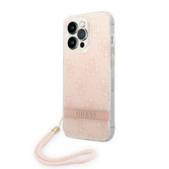 Guess GUOHCP14LH4STP Husă rigidă pentru iPhone 14 Pro 6,1" rożowy/roz 4G Print Strap Carcasă