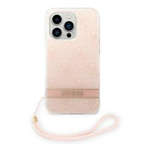 Guess GUOHCP14LH4STP Husă rigidă pentru iPhone 14 Pro 6,1" rożowy/roz 4G Print Strap Carcasă