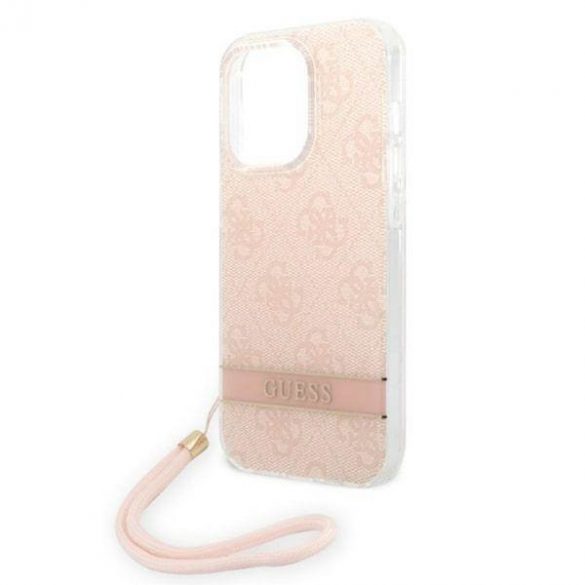 Guess GUOHCP14LH4STP Husă rigidă pentru iPhone 14 Pro 6,1" rożowy/roz 4G Print Strap Carcasă