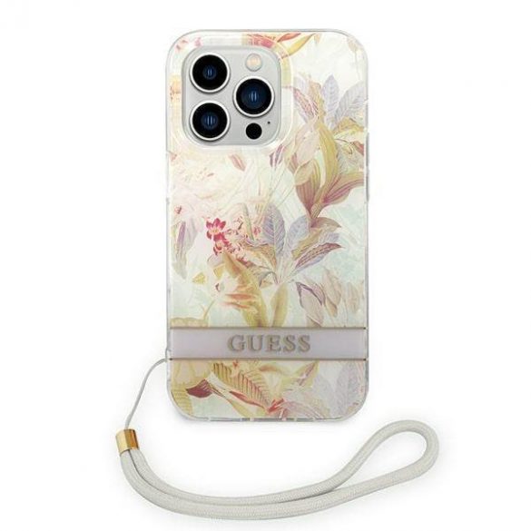 Guess GUOHCP14LHFLSU iPhone 14 Pro 6,1 inchi fioletowy/purpuriu hardcase Husă cu curea cu flori