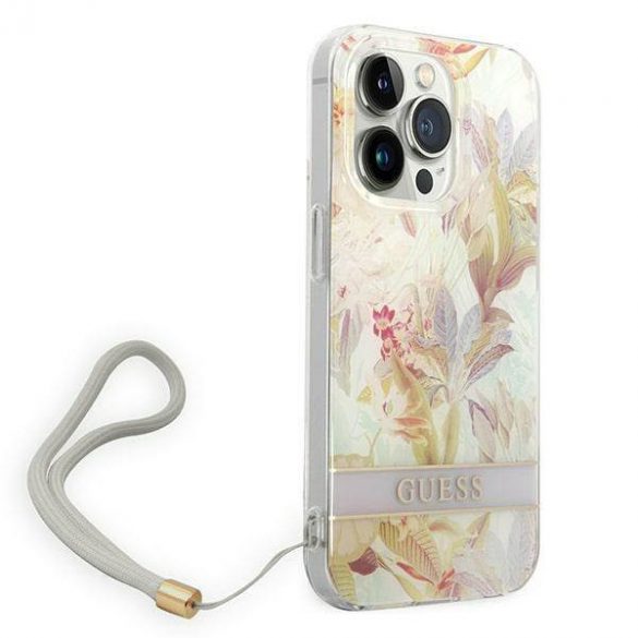 Guess GUOHCP14LHFLSU iPhone 14 Pro 6,1 inchi fioletowy/purpuriu hardcase Husă cu curea cu flori