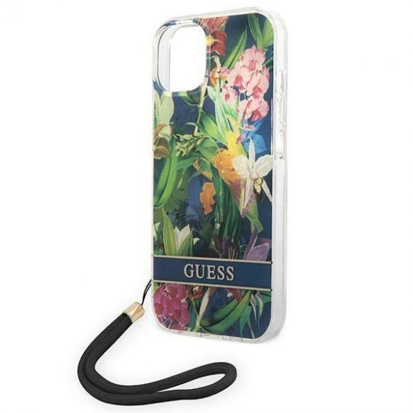 Guess GUOHCP14SHFLSB iPhone 14 / 15 / 13 6.1" niebieski/albastru hardcase curea cu flori