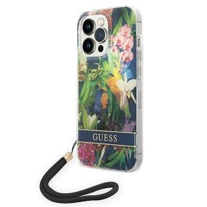 Guess GUOHCP14LHFLSB iPhone 14 Pro 6,1" albastru/albastru hard Husă Flower Strap husă