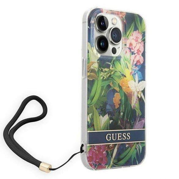 Guess GUOHCP14LHFLSB iPhone 14 Pro 6,1" albastru/albastru hard Husă Flower Strap husă