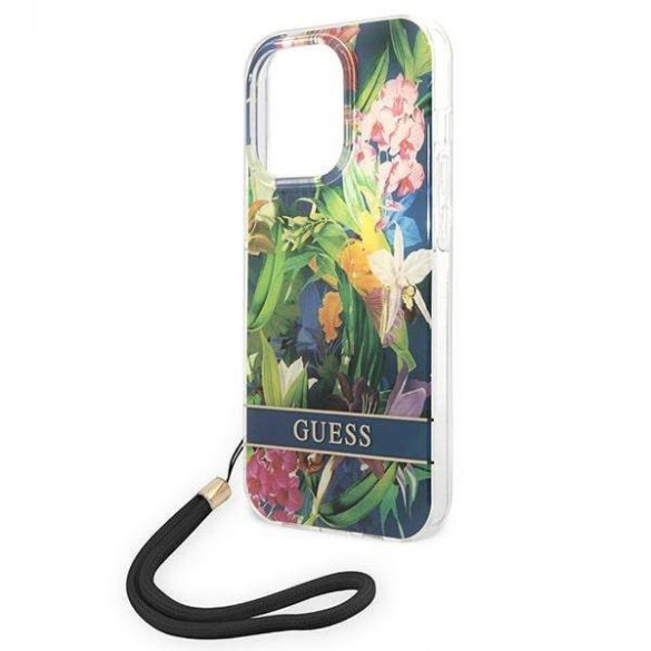 Guess GUOHCP14LHFLSB iPhone 14 Pro 6,1" albastru/albastru hard Husă Flower Strap husă