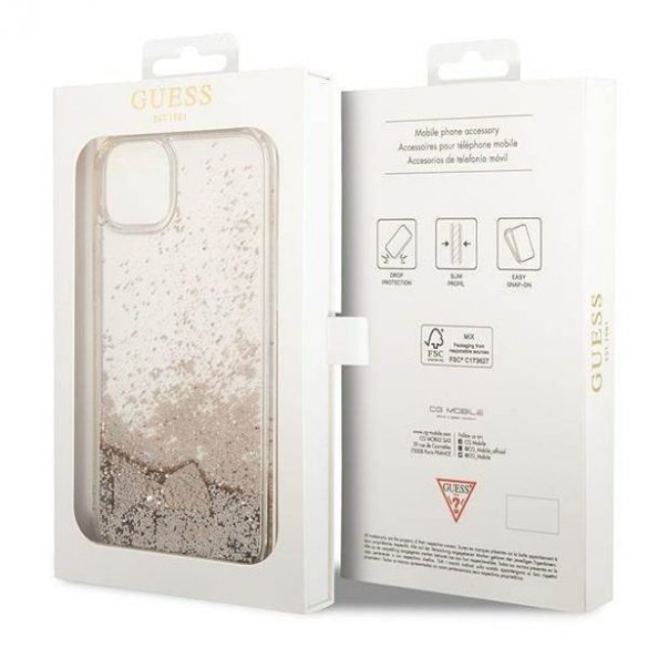 Guess GUOHCP14MGLHFLGO iPhone 14 Plus / 15 Plus 6.7" gold/gold hard Husă Glitter Charms