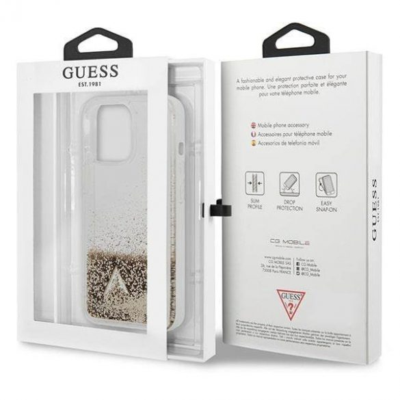 Guess GUOHCP14LGLHFLGO iPhone 14 Pro 6,1" gold/gold hard Husă Glitter Charms husă