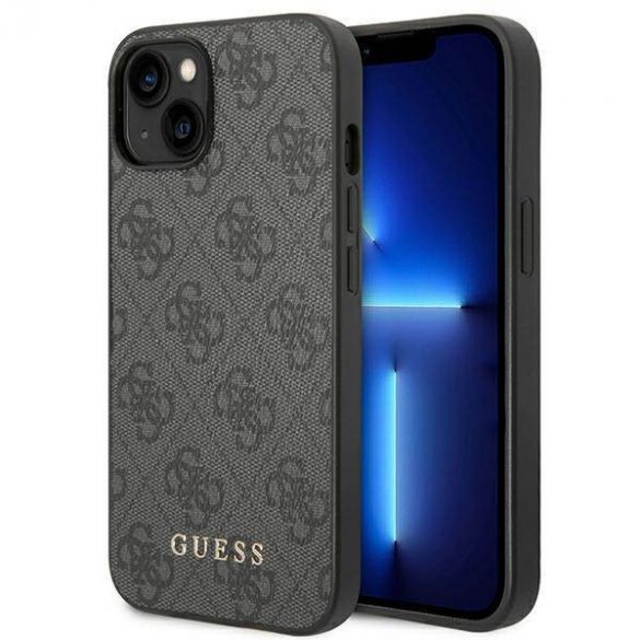 Guess GUHCP14SG4GFGR iPhone 14 / 15 / 13 6.1" gri/gri hard Husă 4G Metal Gold Logo