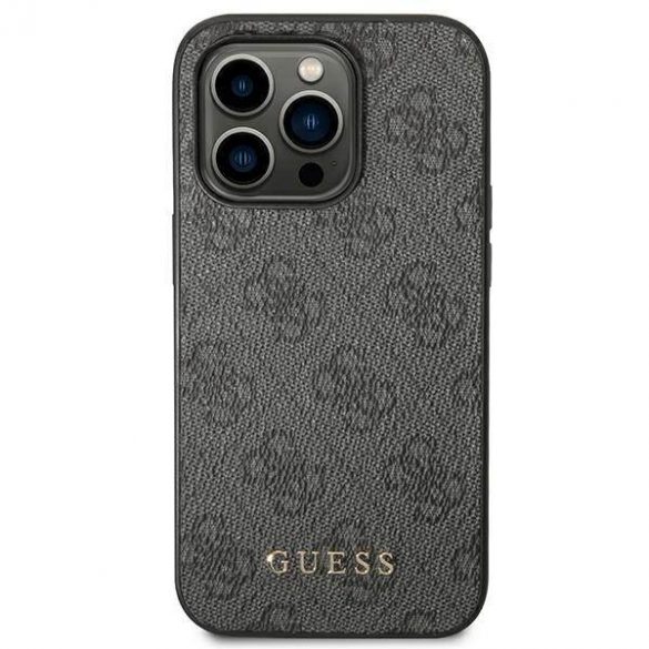 Guess GUHCP14LG4GFGR iPhone 14 Pro 6,1" gri/gri husă greu 4G Metal Gold Logo husă