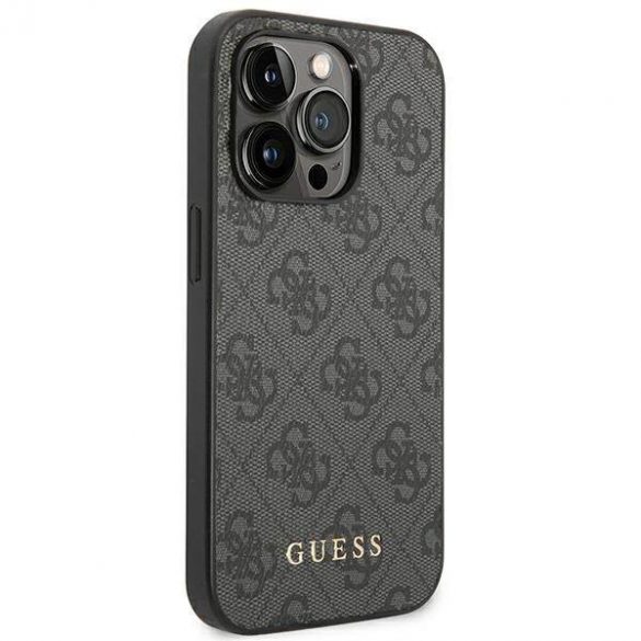 Guess GUHCP14LG4GFGR iPhone 14 Pro 6,1" gri/gri husă greu 4G Metal Gold Logo husă