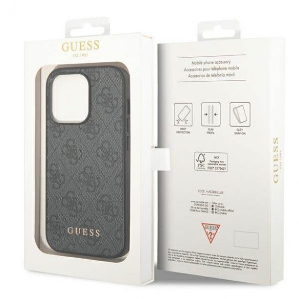 Guess GUHCP14LG4GFGR iPhone 14 Pro 6,1" gri/gri husă greu 4G Metal Gold Logo husă