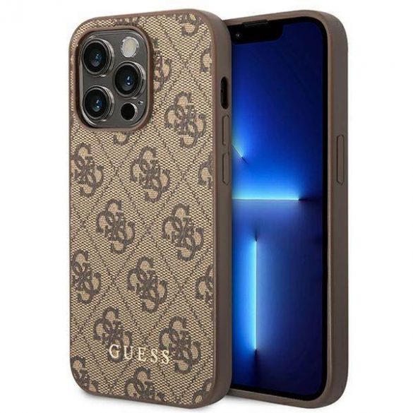 Guess GUHCP14LG4GFBR Husă rigidă brązowy/maro pentru iPhone 14 Pro 6,1" 4G Metal Gold Logo