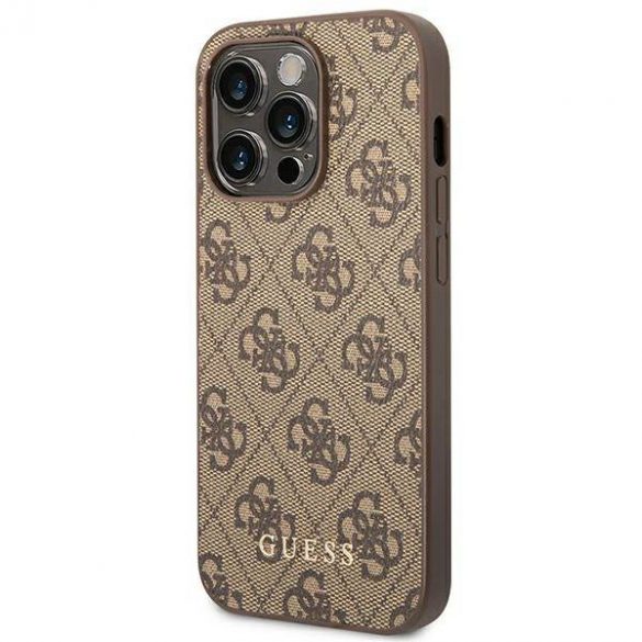 Guess GUHCP14LG4GFBR Husă rigidă brązowy/maro pentru iPhone 14 Pro 6,1" 4G Metal Gold Logo