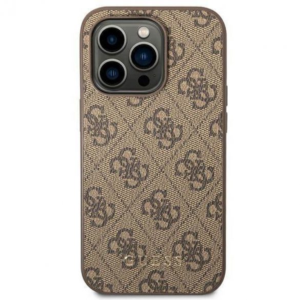 Guess GUHCP14LG4GFBR Husă rigidă brązowy/maro pentru iPhone 14 Pro 6,1" 4G Metal Gold Logo