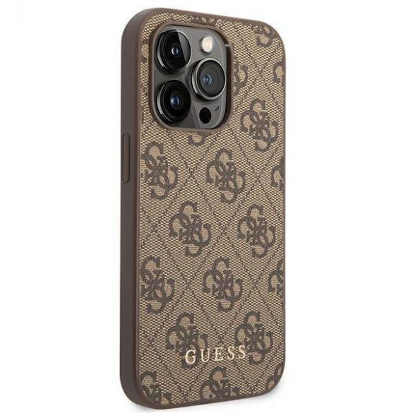 Guess GUHCP14LG4GFBR Husă rigidă brązowy/maro pentru iPhone 14 Pro 6,1" 4G Metal Gold Logo