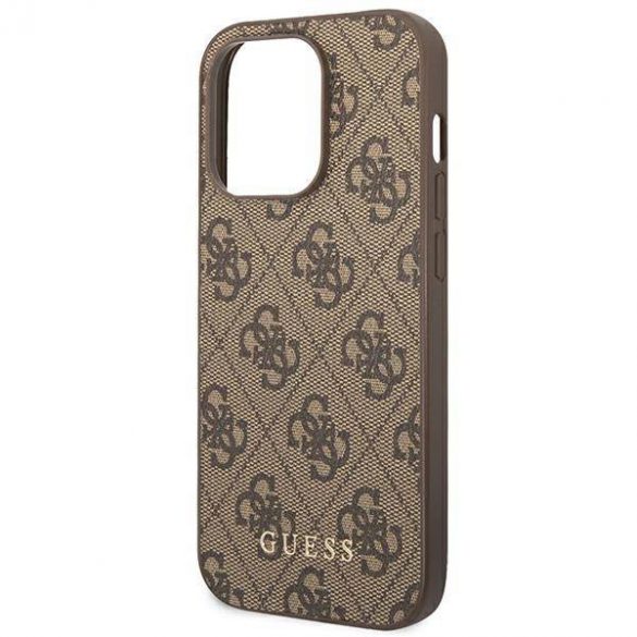 Guess GUHCP14LG4GFBR Husă rigidă brązowy/maro pentru iPhone 14 Pro 6,1" 4G Metal Gold Logo