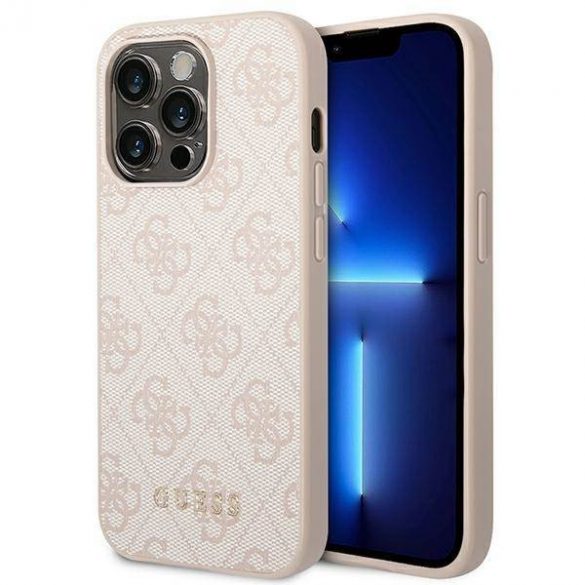 Guess GUHCP14LG4GFPI Husă rigidă pentru iPhone 14 Pro 6,1" rożowy/roz 4G Metal Gold Logo