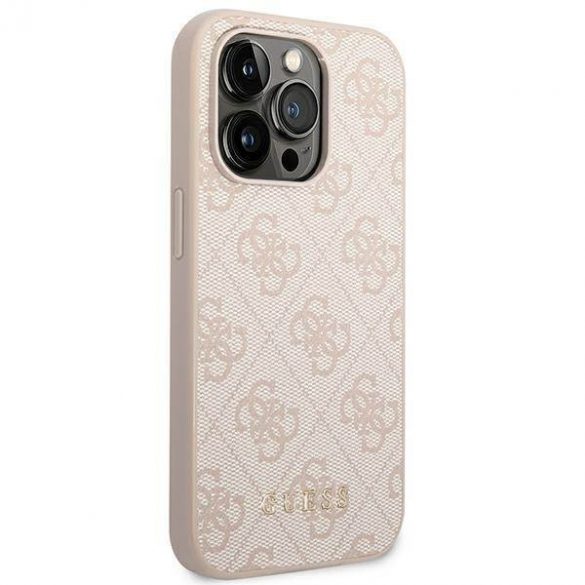 Guess GUHCP14LG4GFPI Husă rigidă pentru iPhone 14 Pro 6,1" rożowy/roz 4G Metal Gold Logo