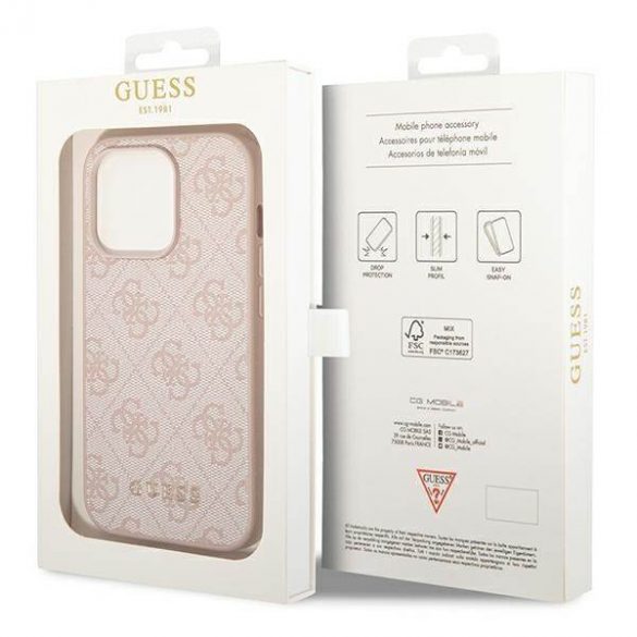 Guess GUHCP14LG4GFPI Husă rigidă pentru iPhone 14 Pro 6,1" rożowy/roz 4G Metal Gold Logo