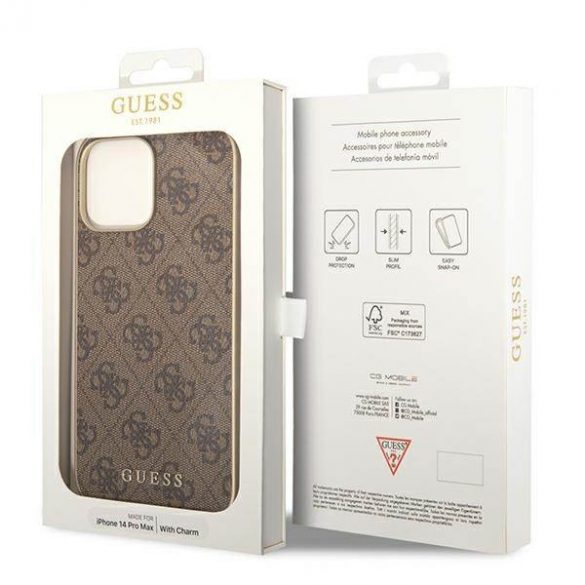 Guess GUHCP14LGF4GBR Husă rigidă brązowy/maro pentru iPhone 14 Pro 6,1" 4G Charms Collection