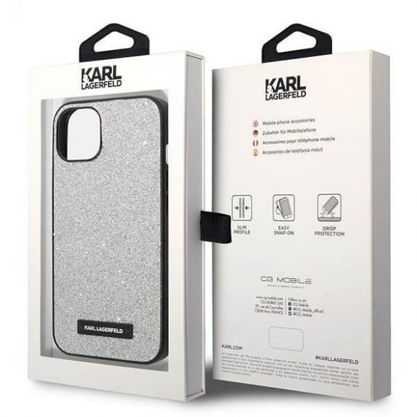 Karl Lagerfeld KLHCP14SG2ELS iPhone 14 / 15 / 13 6,1" hardcase srebrny/silver Glitter Plaque Logo