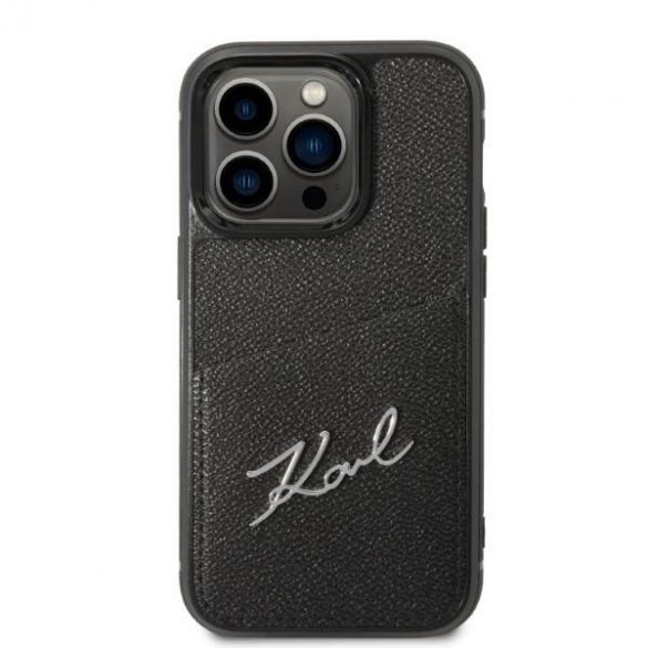 Karl Lagerfeld KLHCP14LCSSK Carcasă rigidă pentru iPhone 14 Pro de 6,1 inchi, negru/negru, cu logo Signature Husă pentru carduri