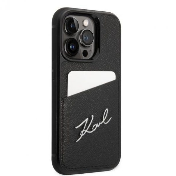 Karl Lagerfeld KLHCP14LCSSK Carcasă rigidă pentru iPhone 14 Pro de 6,1 inchi, negru/negru, cu logo Signature Husă pentru carduri