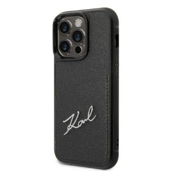 Karl Lagerfeld KLHCP14LCSSK Carcasă rigidă pentru iPhone 14 Pro de 6,1 inchi, negru/negru, cu logo Signature Husă pentru carduri