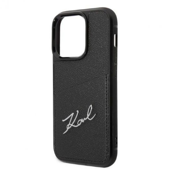 Karl Lagerfeld KLHCP14LCSSK Carcasă rigidă pentru iPhone 14 Pro de 6,1 inchi, negru/negru, cu logo Signature Husă pentru carduri