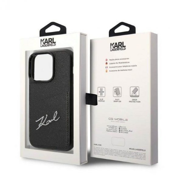 Karl Lagerfeld KLHCP14LCSSK Carcasă rigidă pentru iPhone 14 Pro de 6,1 inchi, negru/negru, cu logo Signature Husă pentru carduri