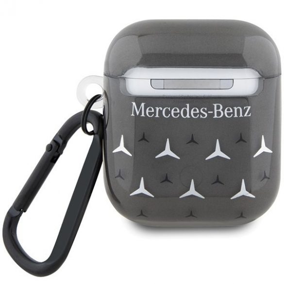 Husă Mercedes MEA28DPMGS AirPods 1/2, neagră/negru, model cu stele mari