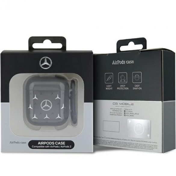 Husă Mercedes MEA28DPMGS AirPods 1/2, neagră/negru, model cu stele mari