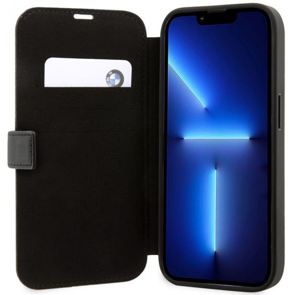 Etui BMW BMBKP14L22RVSK iPhone 14 Pro 6,1 bibliotecă czarny/negru Piele Stamp Blue Lines"