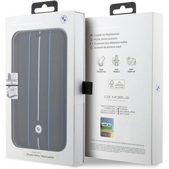 Etui BMW BMBKP14L22RVSK iPhone 14 Pro 6,1 bibliotecă czarny/negru Piele Stamp Blue Lines"