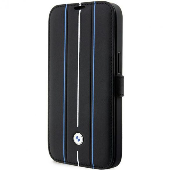 Etui BMW BMBKP14X22RVSK iPhone 14 Pro Max 6,7 czarny/negru bibliotecă Piele Stamp Blue Lines"