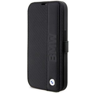 Etui BMW BMBKP14X22RDPK iPhone 14 Pro Max 6,7 czarny/negru bibliotecă Leather Textured&Stripe"