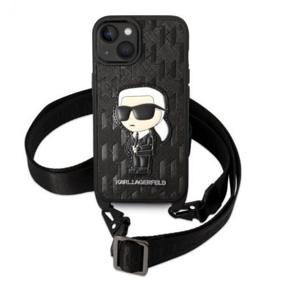 Karl Lagerfeld KLHCP14SSTKMK iPhone 14 / 15 / 13 6,1" carcasa rigidă neagră Monogram Ikonik Patch