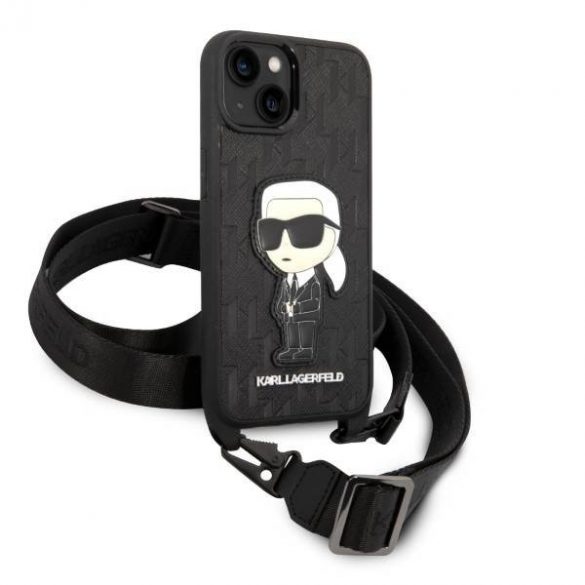 Karl Lagerfeld KLHCP14SSTKMK iPhone 14 / 15 / 13 6,1" carcasa rigidă neagră Monogram Ikonik Patch